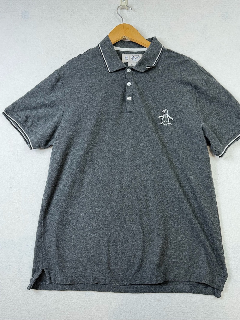 Original Penguin Mens Polo Shirt L Black Tipped Short Sleeve Golf Big Logo